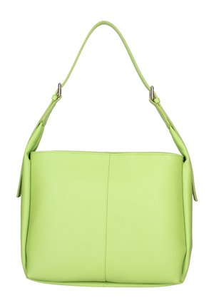 Sac à bandoulière en cuir vert clair avec une seule sangle et des coutures visibles au centre avant, présenté sur un fond blanc.