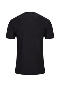 Maglietta nera a maniche corte, realizzata in tessuto leggero. Presenta un semplice collo a giro e una superficie liscia senza motivi o decorazioni.