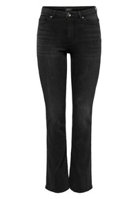 Sorte denimbukser med straight-leg design, som har fem lommer, knappelukking og synlige sømdetaljer gjennom hele.