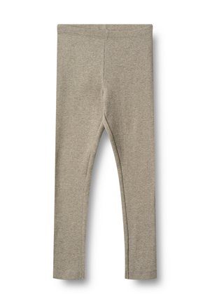Beige ribbestrikkede leggings med elastisk midje, designet for en tettsittende passform og casual bruk.