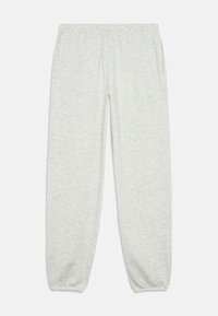 Helle graue Sweatpants aus weichem Material, mit einem elastischen Bund und schmal zulaufenden Bündchen an den Knöcheln, versehen mit einer melierten Textur.