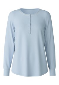 Lichtblauw langemouwen top van zacht materiaal, met een ronde halslijn, een vijfknopenlijst en geribde manchetten voor extra comfort.