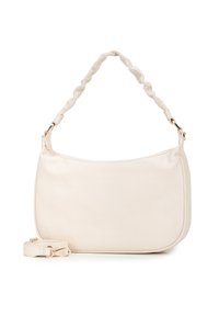 Krémová ramenní taška vyrobená z texturované kůže, s točenou rukojetí a odnímatelným popruhem, s akcenty z pozlaceného kovu.