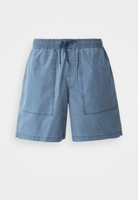 Klargassede shorts i lys blå bomullsblanding med elastisk midje, justerbar snor, to store frontlommer og en avslappet passform.