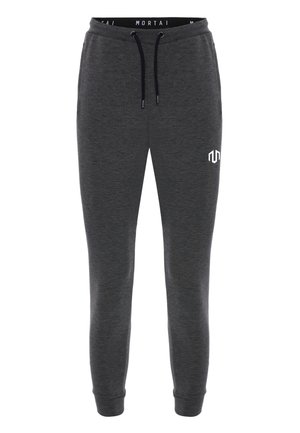 Hallideh hallid püksid, millel on nööridega vöökoht, mansetid pahkluude juures ja valge logode detail reie peal. Valmistatud pehmest, tekstureeritud kangast.