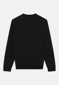 Black sweatshirt with long raglan sleeves, ribbed cuffs and hem, made from a soft fabric, featuring a seamless crew neckline.
