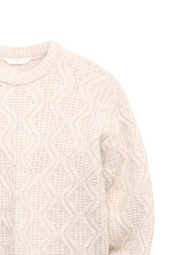 Gehaakt crèmekleurig sweater met een golfpatroon, voorzien van een geribbelde ronde halslijn en een gestructureerde stof, wat zorgt voor een gezellige uitstraling.