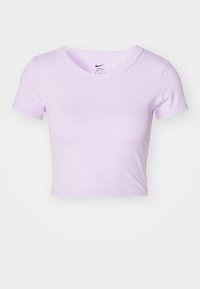 Light purple cropped Nike Dri-FIT short-sleeve athletic t-shirt with crew neckline on a white background.