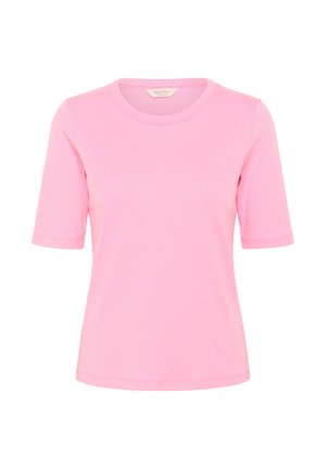 Tričká s krátkym rukávom vo svetloružovej farbe, vyrobené z bavlnenej zmesi. Má okrúhly výstrih, jemnú textúru a voľný strih.