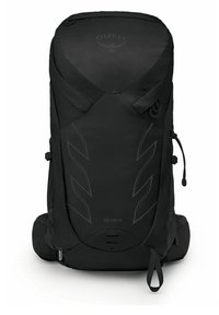 Zaino Black Osprey Talon 18 con finitura testurizzata, forma snella e design minimalista, dotato di spallacci regolabili e una tasca con zip.