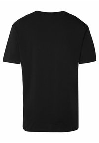 Zwarte t-shirt met korte mouwen en een ronde hals, gemaakt van zachte katoenstof, met een rechte zoom en een eenvoudig ontwerp zonder extra details.