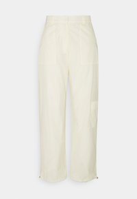 Lichtgele cargo broek met een rechte pijpontwerp, met twee vo zakken en een ritsdetail aan de zoom. Gemaakt van een textuurmateriaal.