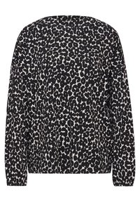 Schwarz-weißes Leopardenmuster Langarmshirt mit Rundhalsausschnitt und elastischen Bündchen, aus einem weichen, strukturierten Stoff gefertigt.