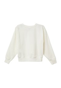 Witte sweatshirt gemaakt van zachte katoen. Bevat een ronde hals, lange mouwen en ribgebreide boorden en zoom. Comfortabele pasvorm met minimale naden.