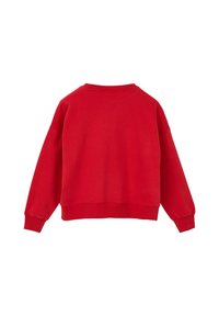 Rode sweatshirt met een relaxte pasvorm, ronde halslijn en lange mouwen met geribde manchetten. Zachte textuur, geen zichtbare logo's of patronen.