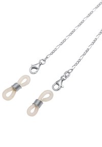 Hopeaketju, jossa on kaksi kerma-väristä silmukkaa, jotka on kiedottu metallilangalla ja kiinnitetty hummerilukolla.