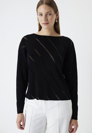 REGULAR FIT WITH DIAGONAL TRANSPARENT - Stickad tröja - black