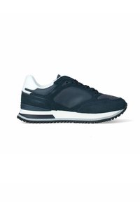Sneaker blu navy realizzata con materiali in suede e rete, colletto imbottito, accenti bianchi, suola testurizzata e design snello.