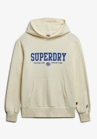 Felpa color crema con una texture morbida, caratterizzata da un logo navy "SUPERDRY", una tasca a marsupio e polsini e orlo a coste.