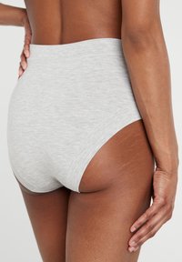 Hoge taille grijze slip met een gladde, zachte textuur. Heeft een klassieke snit met minimale naden, en toont een ademende stofafwerking.