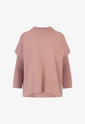 Roze oversized trui met een geribde col, losse pasvorm en geribbelde mouwtextuur. Zachte stof met een gladde afwerking en een rond afgewerkt zoom.