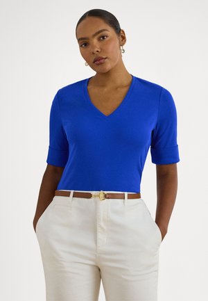 STRETCH COTTON ELBOW-SLEEVE V-NECK TEE - Základné tričko - cruise royal