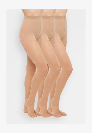 Beige strømpebukser i en tre-pak, med en glat, tætsiddende tekstur og en høj talje, designet til en tæt og komfortabel pasform.