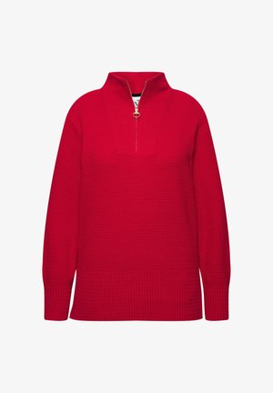 Ulla Popken TROYER COLLAR LONG SLEEVE - Strickpullover - cherry red
