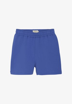 Blå bomullsshorts med elastisk midjeband, med en mjuk textur och en enkel design. Kort längd med sidofickor.