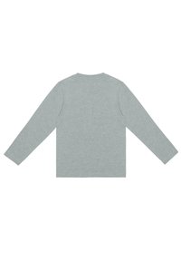 Gray long-sleeve shirt made of soft cotton fabric. Features a crew neck and a simple design with no visible patterns or accents on the back.