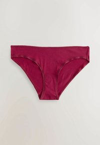 Bordeaux katoen slip met een gladde textuur, voorzien van een standaard tailleband, elastische afwerking en een ontwerp met volledige bedekking.