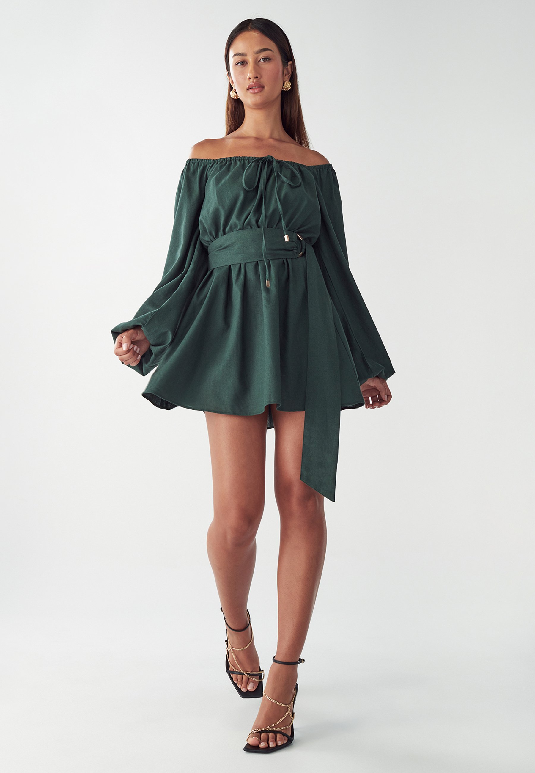 sachin and babi light blue dress Emerald Green Off-Shoulder Tiered Lace Mini Dress – Short Corset Party Dress main image 1