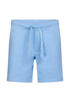 Hellblaue Baumwollshorts mit elastischem Bund und Kordelzug mit der Aufschrift "Retour Jeans".