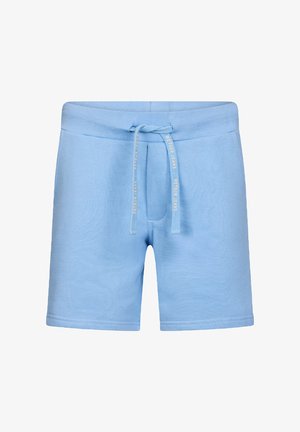 Jasnoniebieskie bawełniane szorty z elastycznym paskiem w talii i sznurkiem z napisem "Retour Jeans".