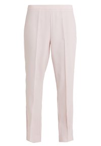Light pink tailored trousers made of smooth fabric, featuring a straight cut, front pleats, and a discreet waistband for a clean finish.