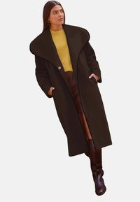 REGULAR FIT - TRIM BELTED WRAP  - Klassisk frakke - chocolate brown