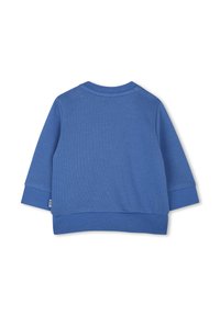 Felpa blu con collo rotondo e maniche lunghe. Presenta polsini e orlo a coste, realizzata in un morbido misto cotone testurizzato.