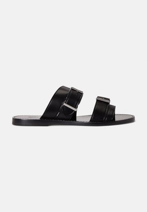 BUCKLE-DETAIL LEATHER SLIDE SANDAL - Muiltjes - black