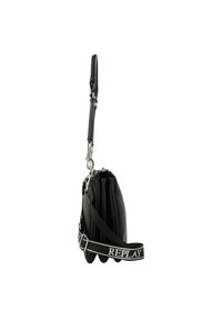 Borsa a spalla in finta pelle nera con pieghe a fisarmonica, accessori in argento e tracolla regolabile con logo "REPLAY".