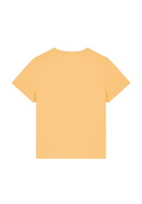 Korte mouwen T-shirt van zacht gele katoen. Heeft een ronde hals en een eenvoudige, ongeversierde achterkant zonder zichtbare stiksel of logo's.