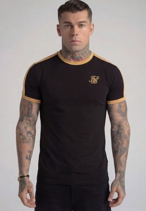 SIKSILK STRIPE RINGER  - Nyomott mintás póló - black gold