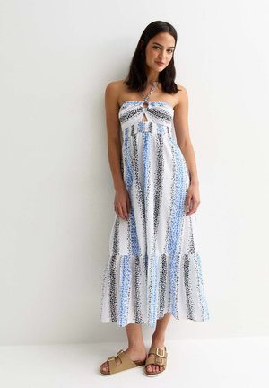 STRIPE FLORAL SHIRRED HALTER NECK MIDI  - Vestido informal - blue pattern
