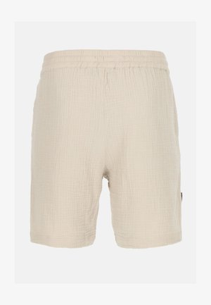 Beige stoffen shorts in een gestructureerd ontwerp, met een elastische tailleband en rechte zoom, met een zichtbare zijkantlabel.