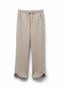 Helle beige Sweatpants aus weichem Material, mit einem elastischen Bund und Kordelzug, seitlichen Taschen und abgerundeten Säumen.