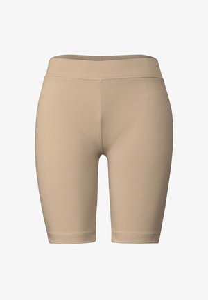 Beige strækshorts med høj talje, glat overflade og uden synlige sømme, designet til komfort og bevægelsesfrihed.