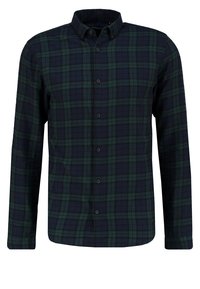 Geruit hemd in donker groen en marineblauw, met een knoopsluiting aan de kraag en lange mouwen, gemaakt van een zachte stof met een regular fit.