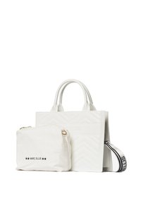 Borsa tote bianca con design a chevron testurizzato, dotata di due manici e di una pochette rimovibile con zip. Cinghia regolabile con dettaglio del marchio.