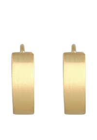Cercei din metal auriu, cu un finisaj mat, de formă rectangulară și o suprafață netedă. Design simplu, fără embellishments.