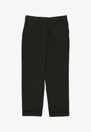 Pantalon formel noir avec passants pour ceinture, poches latérales, plis avant repassés et ourlets revers.