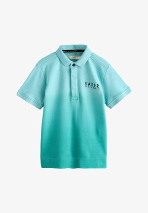 Tricou polo bleu deschis cu mâneci scurte, guler, cu bretea cu un singur nasture și inscripția „Baker by Ted Baker” imprimată pe piept.
